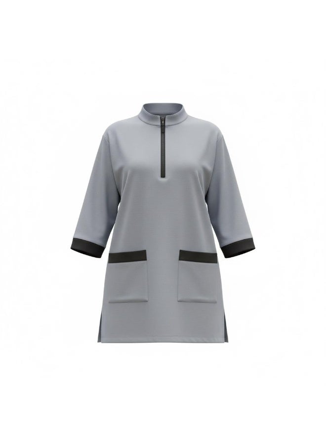 Dee's Fashion Women's Housemaid Uniform Set with Tunic Top and Matching Trousers, Quarter Sleeve, Mandarin Collar with Half Zip, Contrast Trim Pockets - Image 3